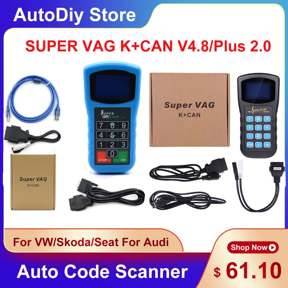 

Super VAG K+CAN V4.8 Plus 2.0 OBD2/EOBD Diagnostic Scanner Code Reader For Audi/Skoda/Seat For VW Correction Tool Multi-Language