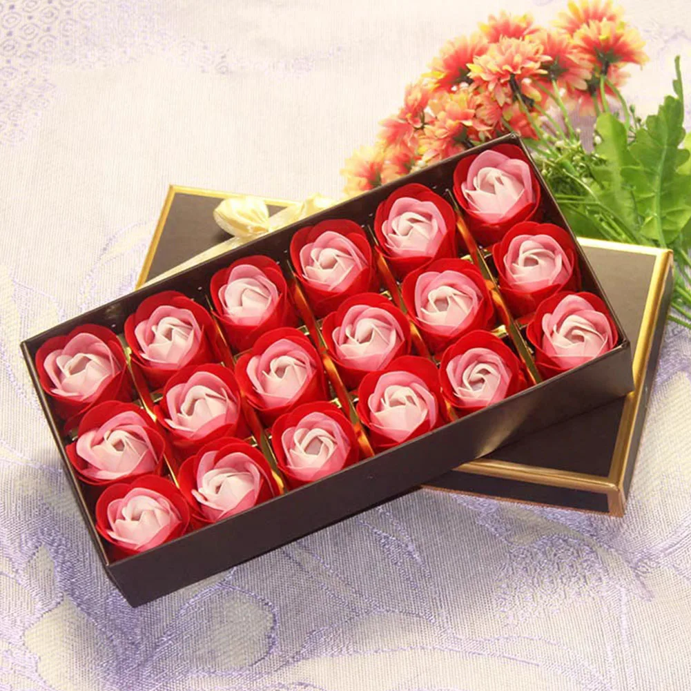 

18pcs Simulation Romantic Soap Flower Fragrant Handmade Petal Home Decor Bath Body Gift With Box Artificial Rose Wedding Party