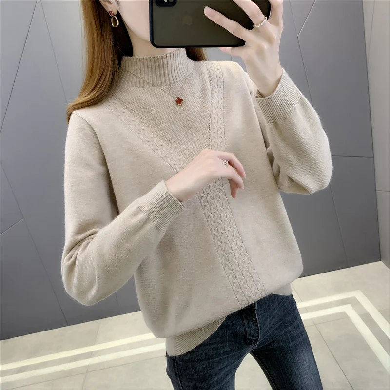 Room 207563, row 5, No. 2 lower] real shooting of solid color twist half high neck Pullover Sweater 49