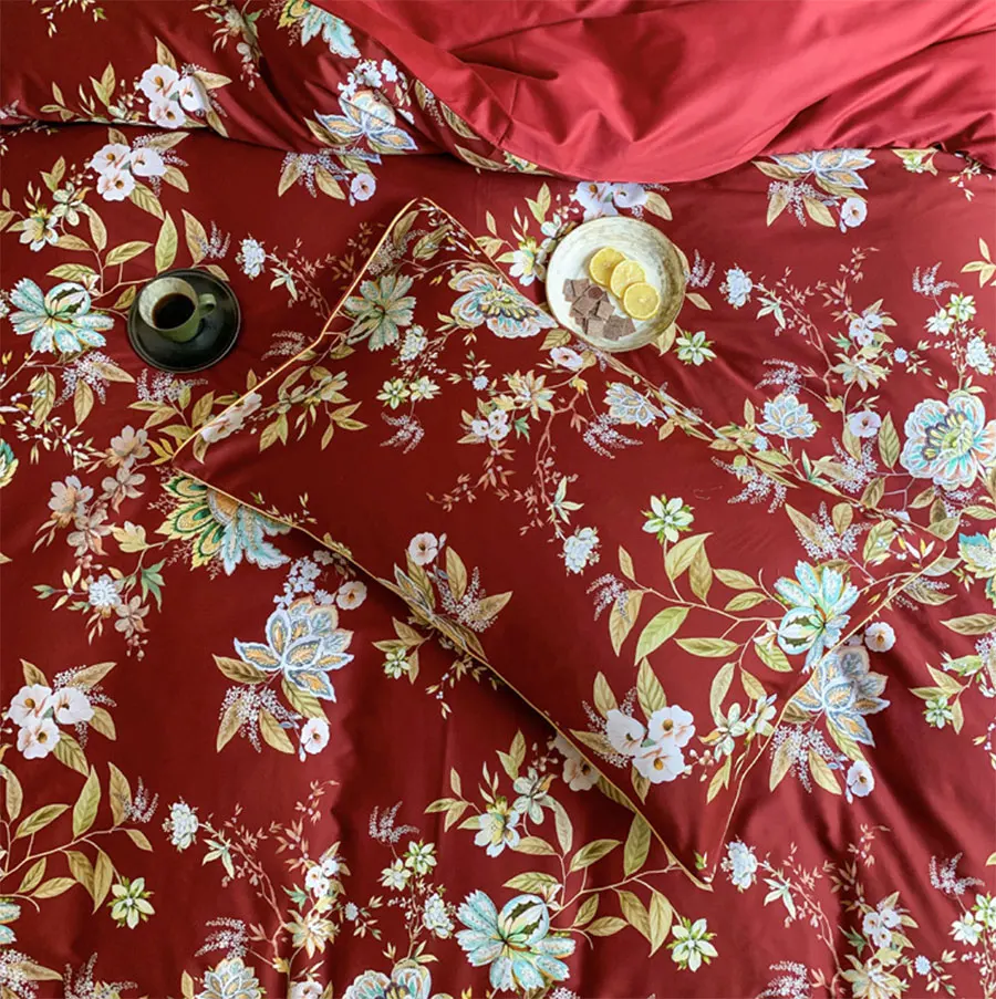 

Modern pastoral bedding set,full queen king 60s cotton vintage red flower double home textile bed sheet pillow case duvet cover