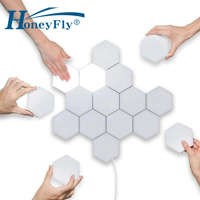 HoneyFly DIY сшивание сенсорный ИК-датчик настенный светильник шестиугольная сотовая Квантовая лампа 110-240 В креативное украшение светодиодный настенный светильник
