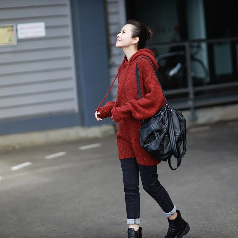 Женский утепленный пуловер с капюшоном MICOCO M9756 свободный для улицы литературы и