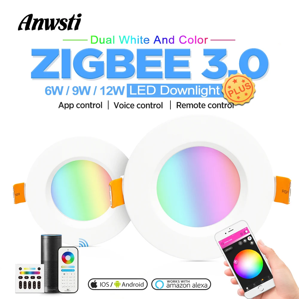 Zigbee Интеллектуальный светильник плюс RGBCCT 6 Вт 9 Вт 12 Вт лампочка 220 В 110 в 230 В переменного тока беспроводной пульт дистанционного управления настенный выключатель с регулируемой глубиной светодиодный Sportlight светильник работает с Zigbee Hub Echo Voice