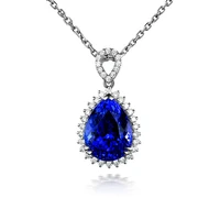 925 new luxury temperament simulation drop shaped sapphire color large gemstone pendant necklace for women jewelry wholesale
