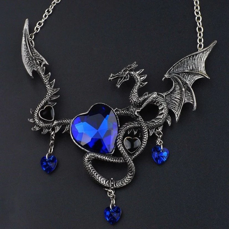 

European and American Fashion Gothic Flying Dragon Gemstone Necklace Trendy personality and creative necklace Jewelry wholesale