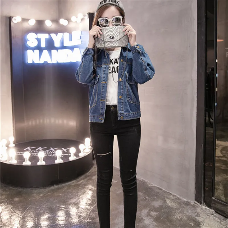 Куртка женская джинсовая короткая модная рубашка из хлопка и денима свободного