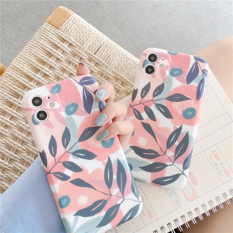 

YanXu Vintage Leaves Phone Case For iPhone 12 Mini 11 Pro XR XS Max 7 8 Plus X SE 2020 Soft Liquid Silicone Full Body Back Cover