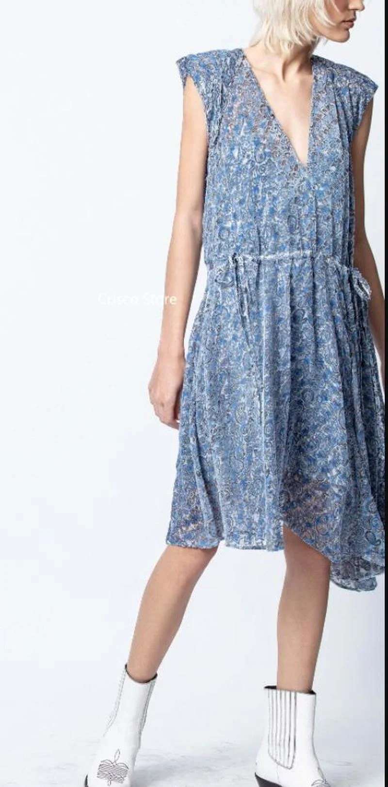 

Vintage Pattern Velvet Star Print Viscose Silk Dress for Women