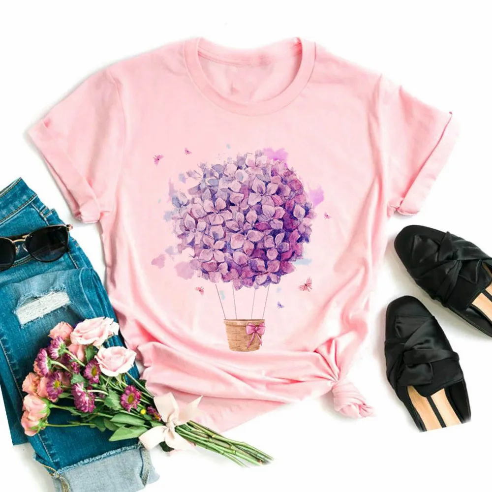 

2021 New Style Summer Flower Pattern Interesting Plant Printing New Women's Short-Sleeved T-shirt loose Top Clothing