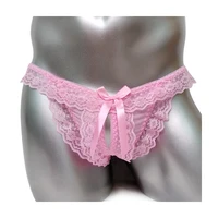 sexy opening crotch sissy panties flower lace men bikini thongs g string lingerie gay male underwear with penis hole