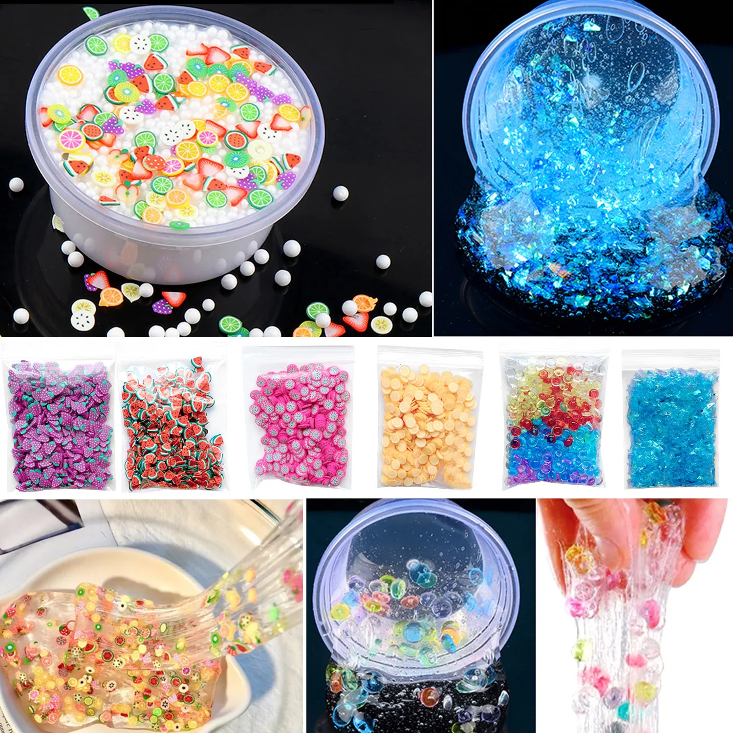 Супер поставки слаймов бусины включают в себя поплавок маленькие яркие сахар