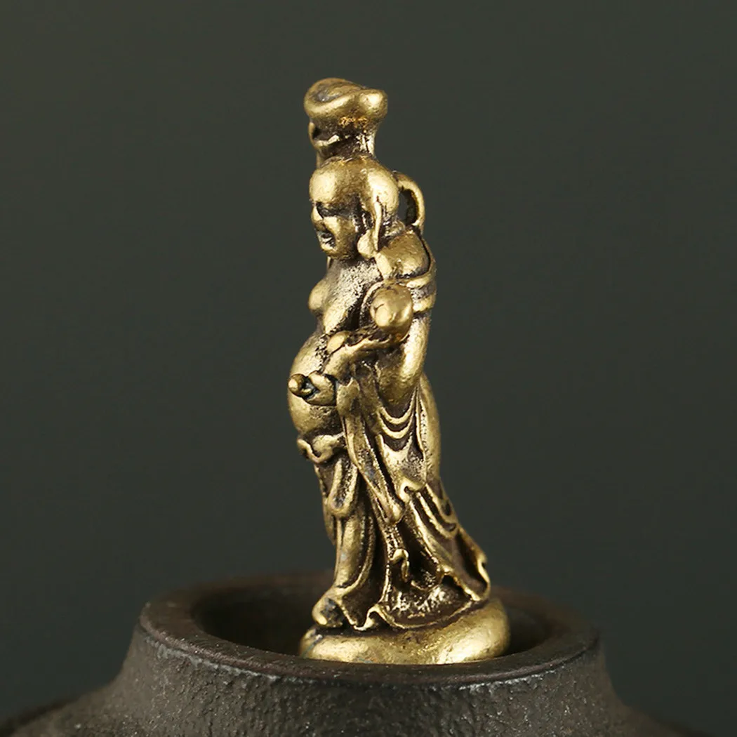 Мини винтажный латунный портативный Yuanbao Maitreya Будда домашний офис Декор Орнамент