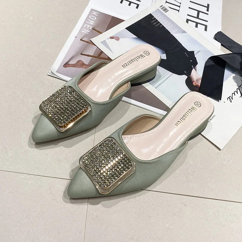 

Summer beach shoes new pointed half slippers female casual flat with all-match sandals