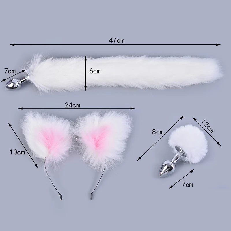 Mental Plush Rabbit Fox Tail Anal Plug Prostate Massager Butt Ear |