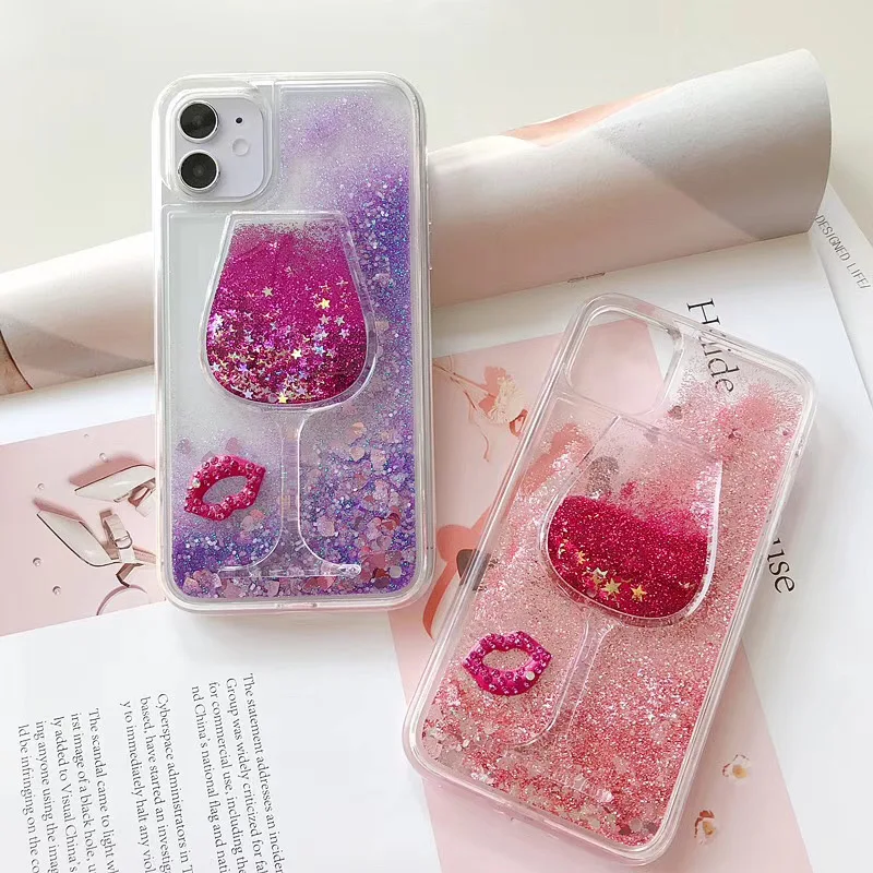 

New Glitter quicksand Red wine glass soft silicon phone case for apple iphone 7 8 Plus X XS XR MAX 10 11 Pro 2020 SE Sexy cover