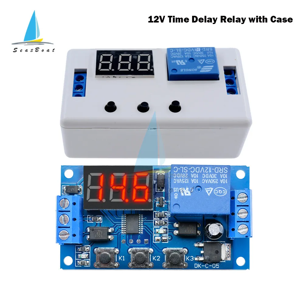 Светодиодный цифровой модуль реле задержки времени, плата управления таймером, программируемый таймер, модуль цикл запуска с чехлом, 12 В, 24 В постоянного тока
