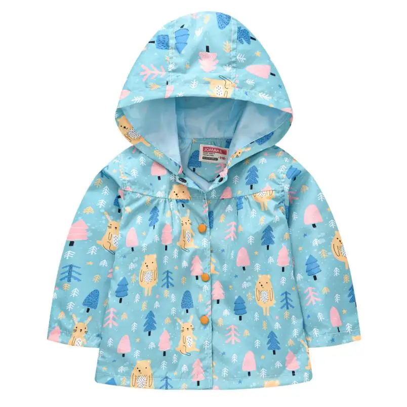 New Fashion Cute Kids Girls Cartoons Wind Rain Jacket Hooded Long Sleeve Windbreak Girl Waterproof Jacket Outwear Raincoat 2-6Y wool pea coat