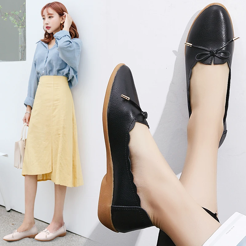 

Балетки женские на плоской подошве, дышащие кожаные туфли-лодочки с вырезами, без застежки, повседневные