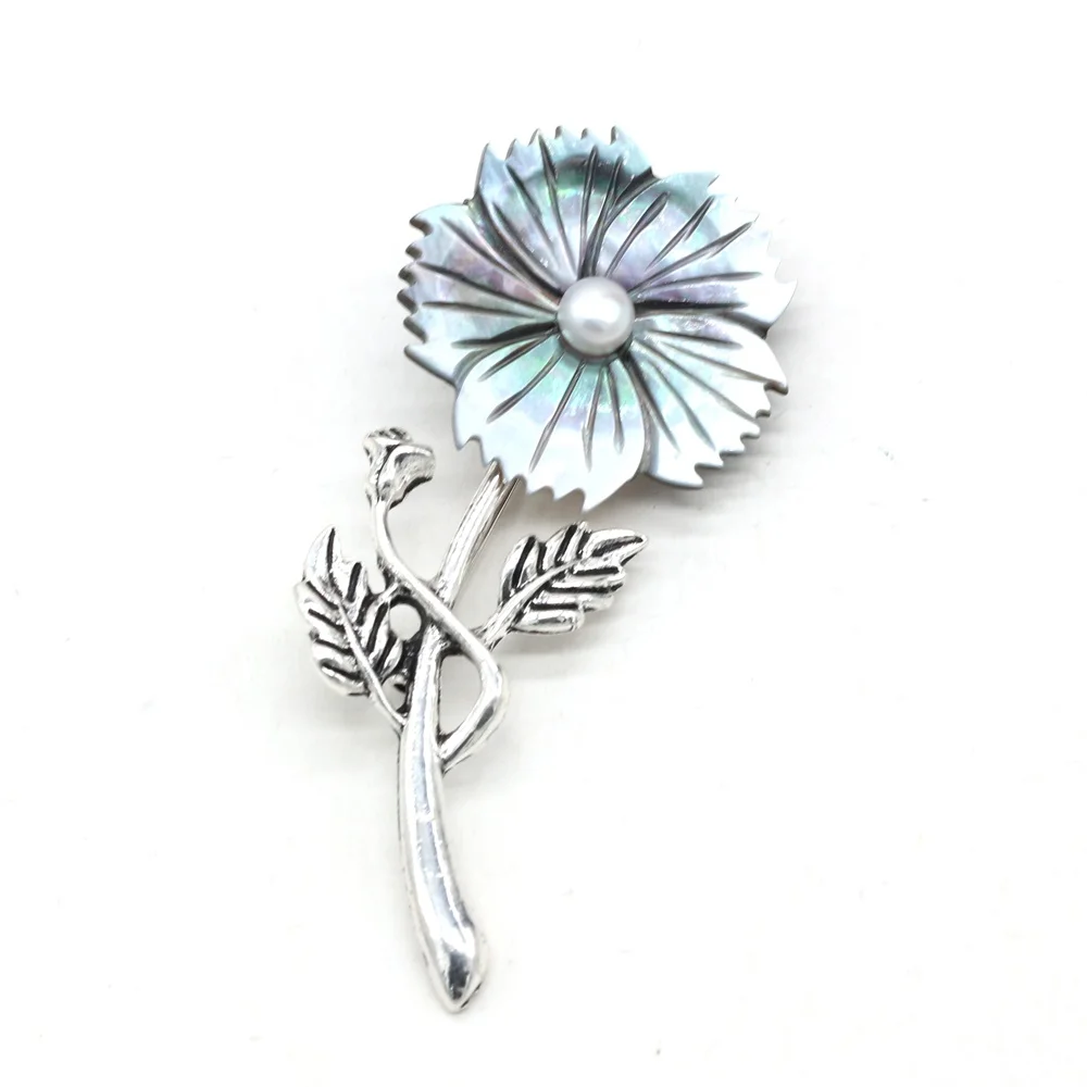 

Natural Shell Brooches Flower Shape Alloy Brooches for Girl's Favorite Party Dress Coat Pins Jewelry Accessories Gift