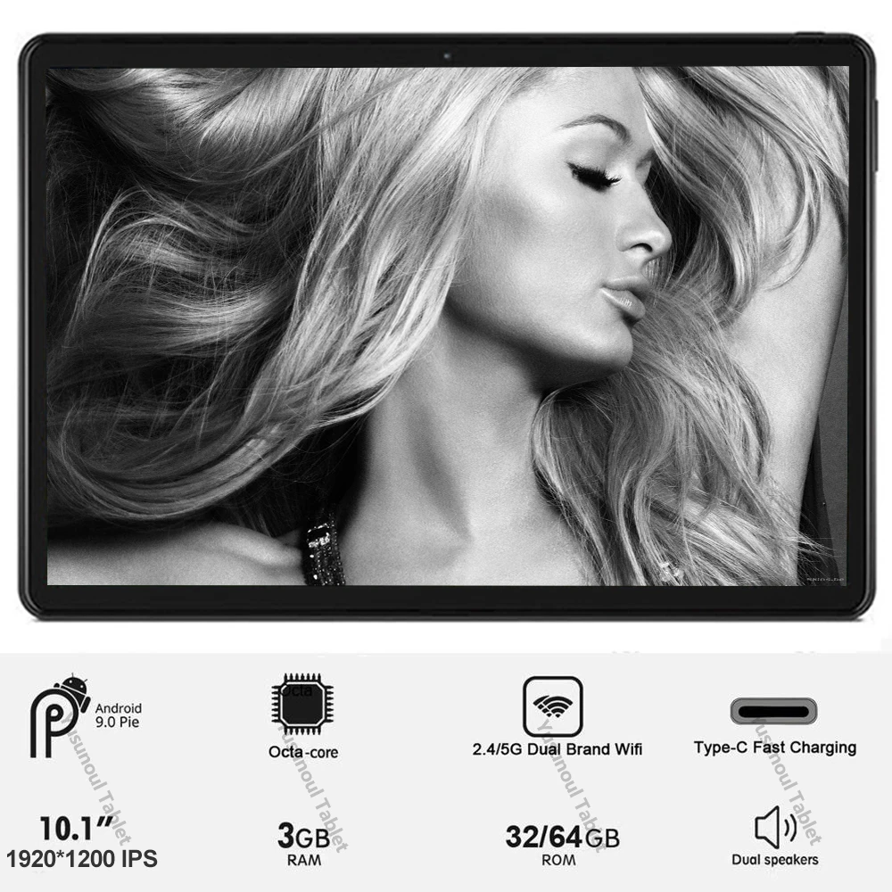 Продажа новейшего планшета с операционной системой Android 9.0 дюймов с разрешением 1920*1200, поддержка звонков 3G/4G LTE, 64 ГБ памяти ROM, двойной WiFi 5G.