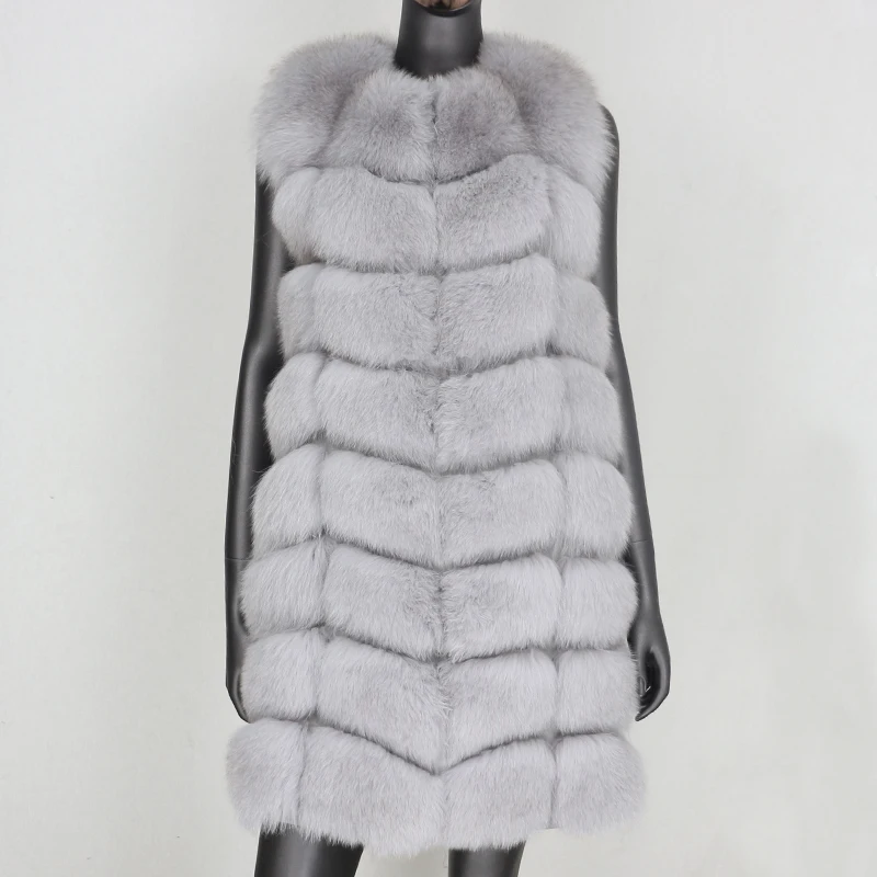 Женский Длинный жилет из лисьего меха Зимняя Толстая теплая куртка 2020