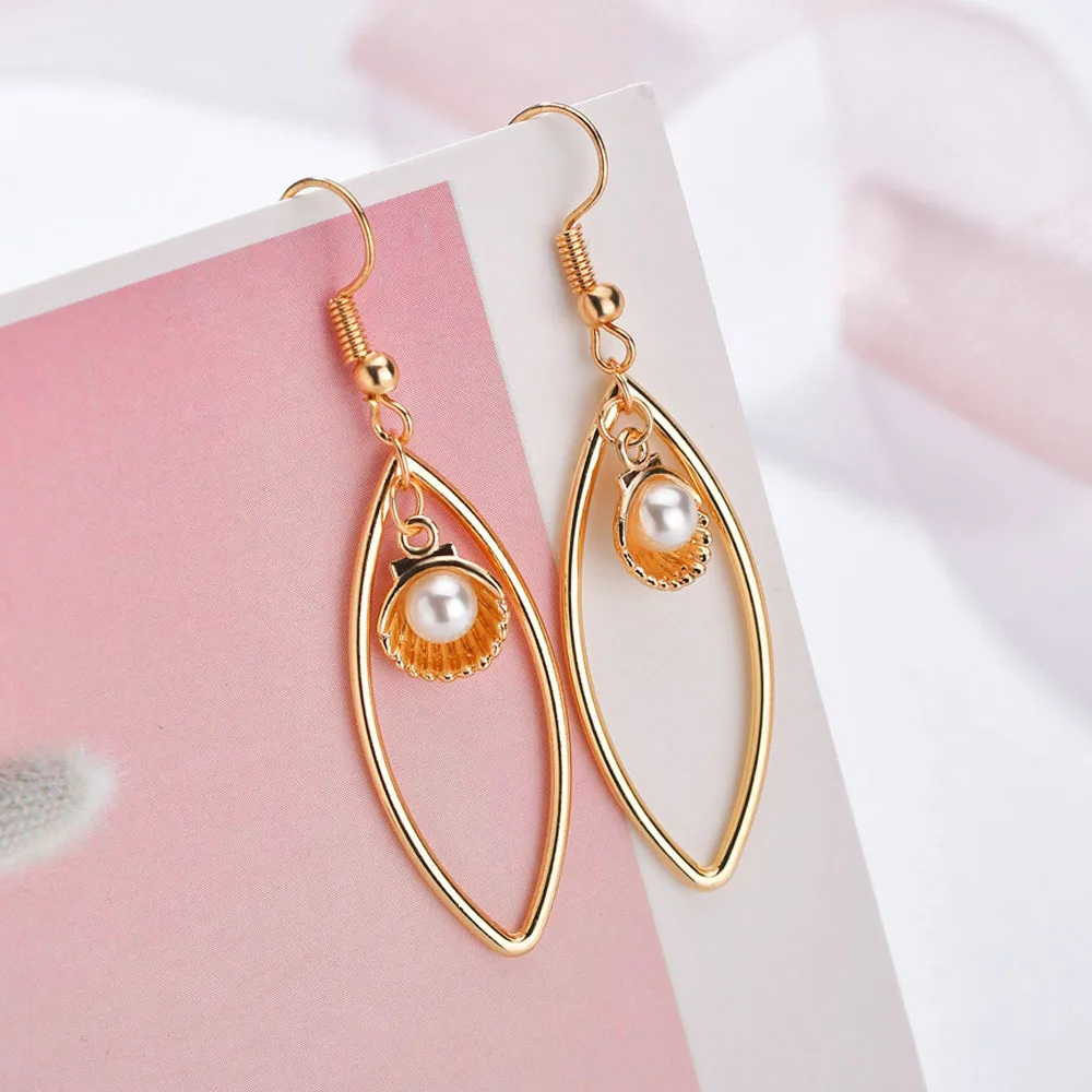 Новые корейские модные длинные большие полые овальные жемчужные Висячие серьги