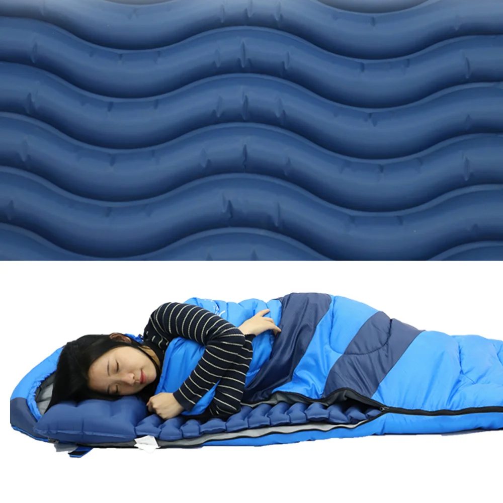 

1pc Foot Air Inflation Tent Air Mattress Ultralight Portable Outdoor Camping Hiking Inflatable Sleeping Mat (Blue)