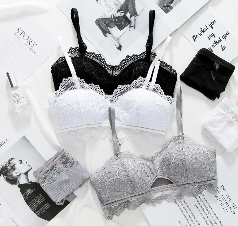 

High Quality Sexy France Fashion Lace Bra Sets Underwear Soft Cups Sleeping Lingerie For Womens