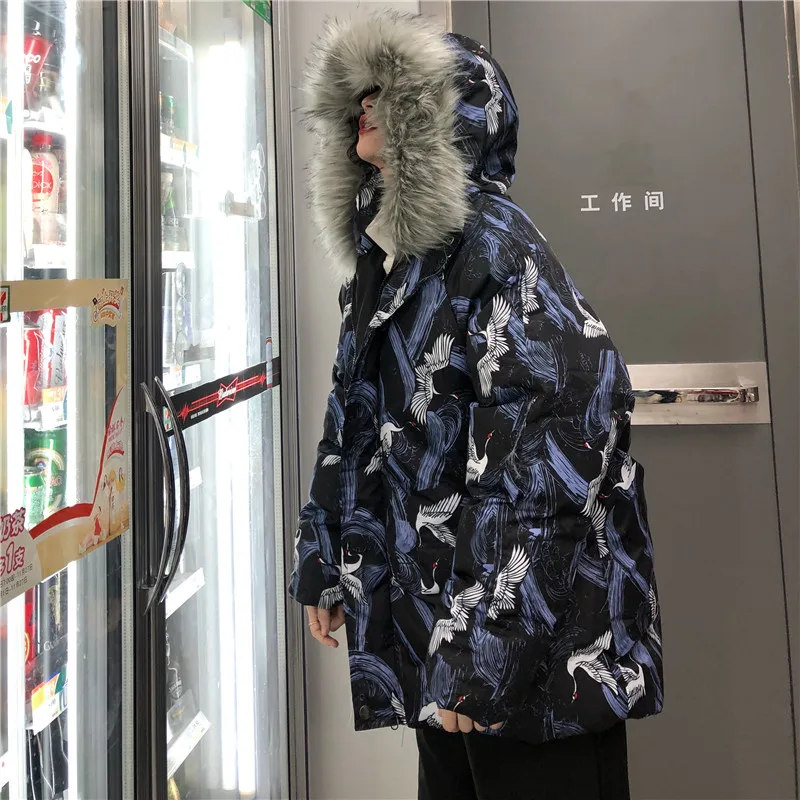 Woherb Harajuku куртки зимняя женская стеганая парка винтажный кран печати свободная японская стеганая куртка с капюшоном Femme Chaqueta Mujer