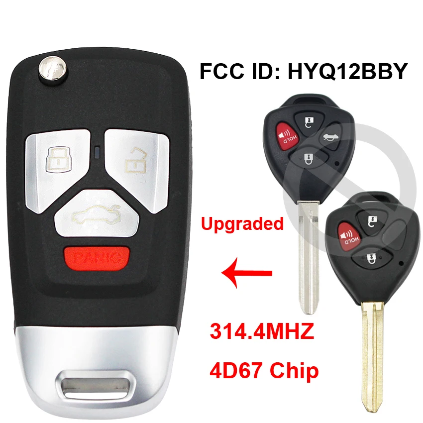 Складной раскладной обновленный дистанционный ключ 314 4 МГц с чипом 4D67 FCC ID: HYQ12BBY