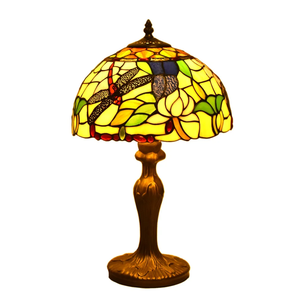 Настольная лампа в стиле Тиффани со стрекозой и лотосом светильник для стола 18
