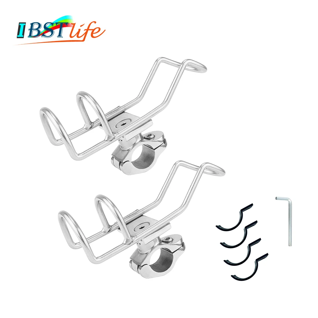 

2X Marine Grade Stainless Steel 316 fishing rod rack holder pole bracket support clamp on rail mount 26 or 32mm boat Accessories