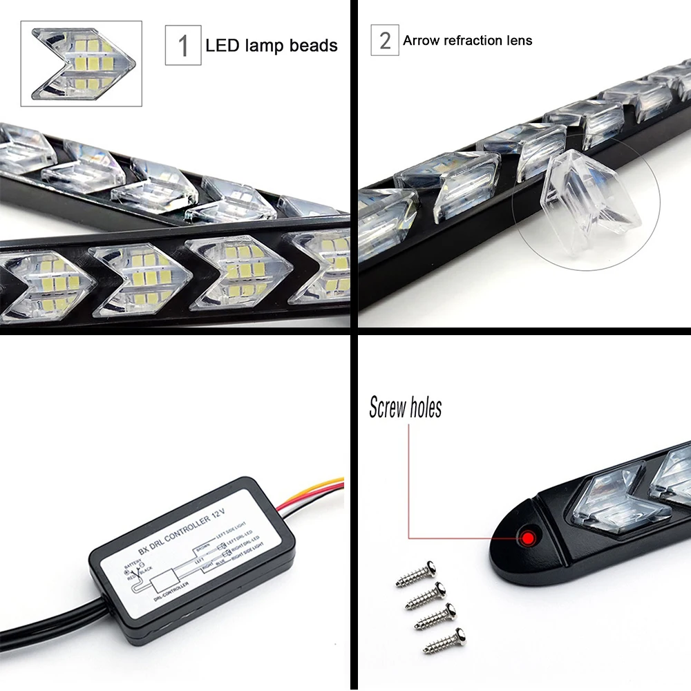 ANMINGPU 1 пара универсальных автомобильных светодиодных дневных ходовых огней DRL с последовательным потоком, желтыми сигнальными лампами для фар.