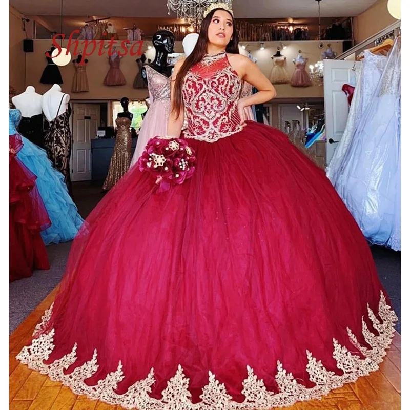 

Роскошные Бордовые Платья для Quinceanera, женское бальное платье, Тюлевое маскарадное длинное милое платье принцессы для 16 выпускного вечера дл...