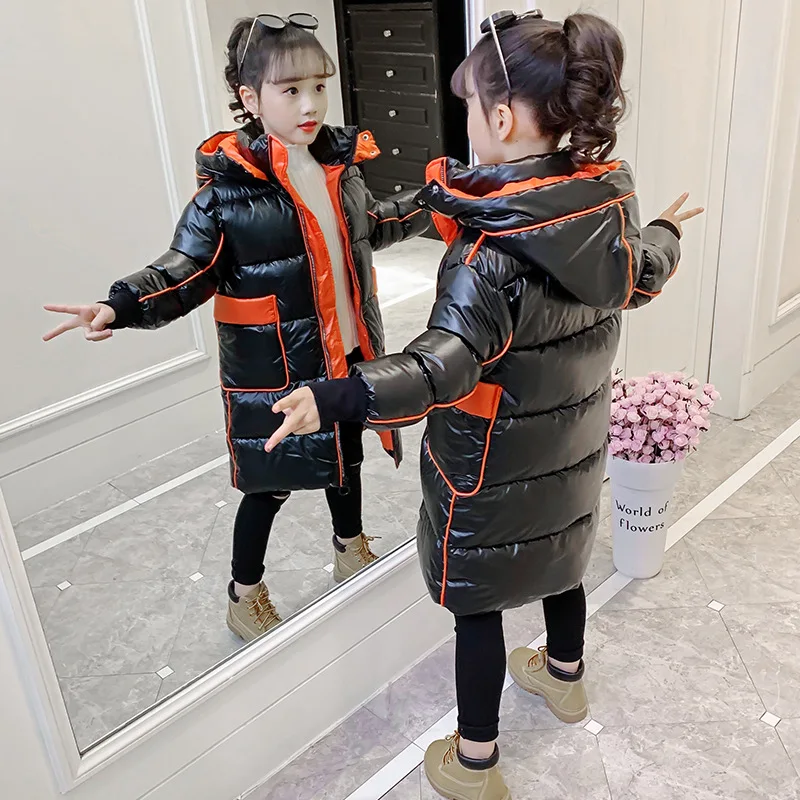 

Girls Winter Down Padded Jacket Girls Thick Warm Parka Coat Girls Black Padded Jacket Long Hooded Zipper Winter Windproof Jacket