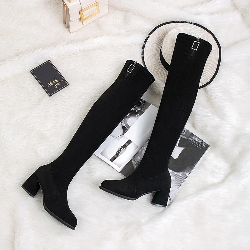 Fujin/женские зимние высокие сапоги Прямая поставка Сапоги выше колена с круглым