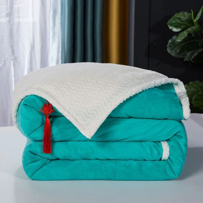 

Soft Warm Lamb Wool Blanket For Bed Winter Bedspread Sofa Throw 5 Size Light Thin Flannel Double Layers Cover Blankets manta