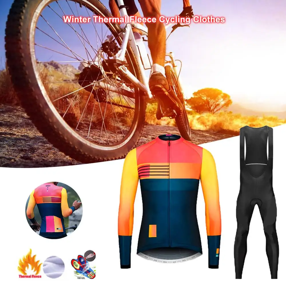 

Winter Thermal Fleece Cycling Clothes Men Long Sleeve Jersey Suit Outdoor Riding Bike MTB Clothing Bib Pants Set