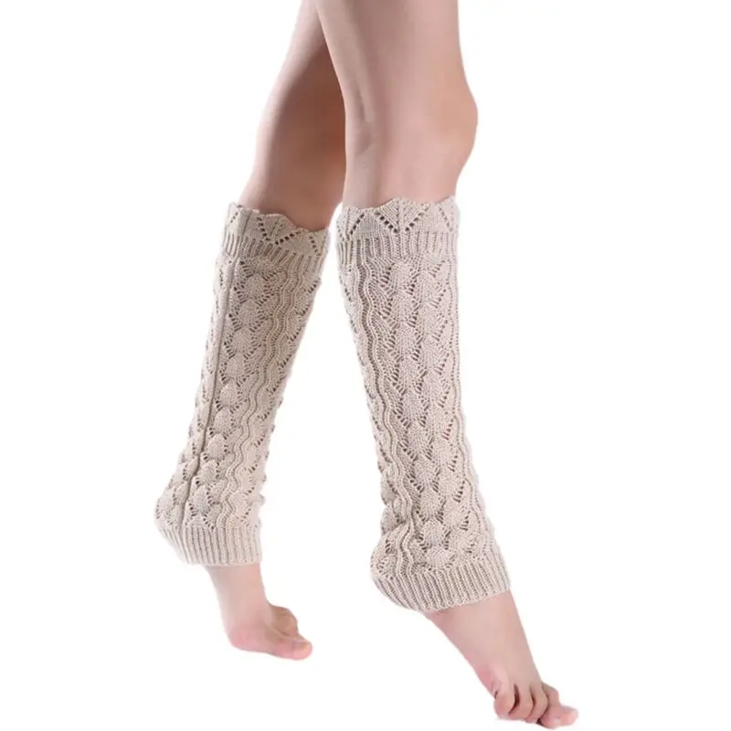 

Womens Girls Hollow Out Imitation Lace Knitted Boot Cuffs Cover Wavy Trim Solid Color Knee High Long Leg Warmers Elastic Socks