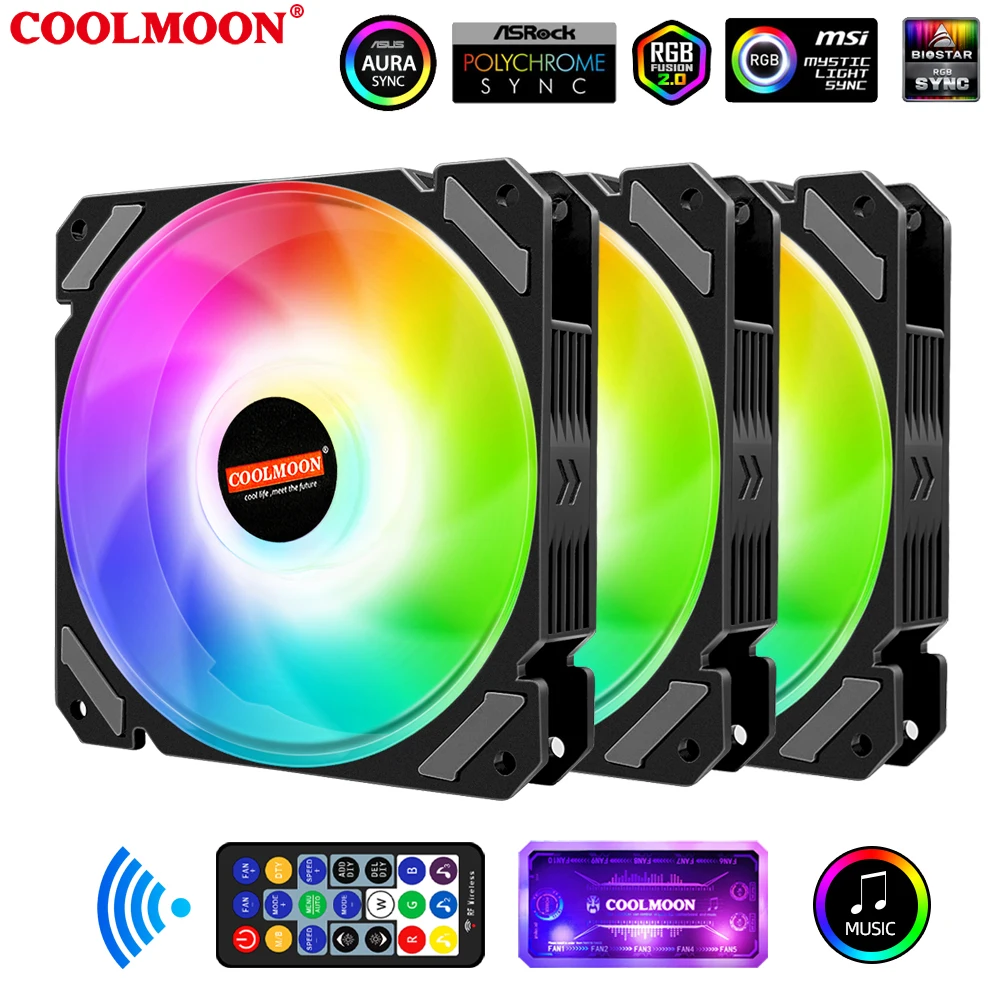 Coolmoon компьютер чехол Вентилятор 120 мм ПК Охлаждающие вентиляторы с сигналами