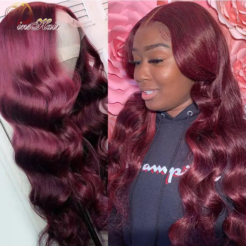 

99J Burgundy Lace Front Human Hair Wigs 99J Cherry Body Wave Lace Front Wig For Black Women Brazilian Remy Hair Pre Plucked 180%