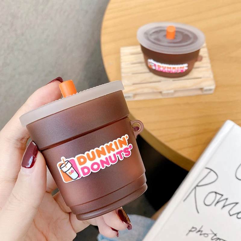 

3D Brand Dunkin Donuts coffee Drink Case For AirPods 1 2 pro Charge Box Soft Silicone Wireless Bluetooth Earphone Protect cover