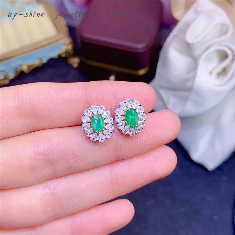 

Серьги из серебра 925 пробы с натуральными изумрудами в новом стиле, женские Украшения, подарок для девочек