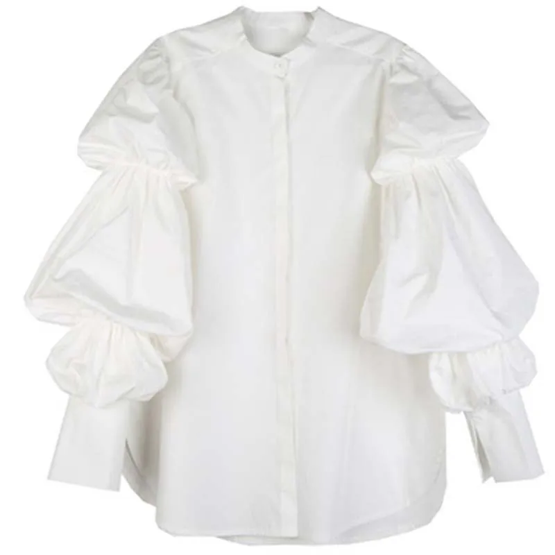 Camisa Feminina Estilo Japonês Blusa Design Outono Primavera Algodão Gola Redonda Manga Bufante 3 High Quality Moda Feminina