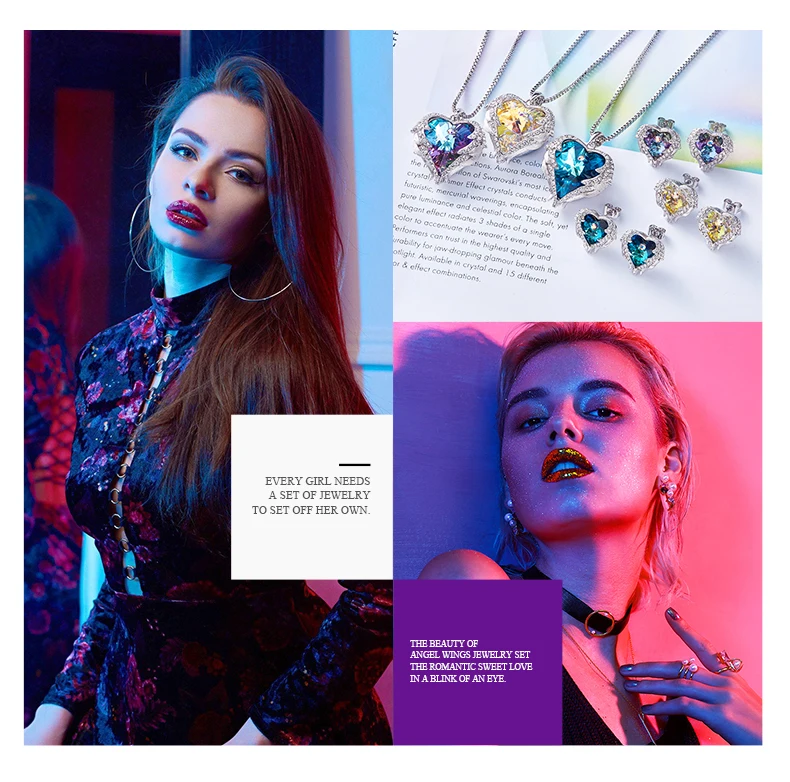 Cdyle «Крылья Ангела», в форме сердца, Цепочки и ожерелья серьги комплект свадебные женские туфли для невесты Ювелирные наборы с Одежда высшего качества с украшением в виде кристаллов 10 цветов