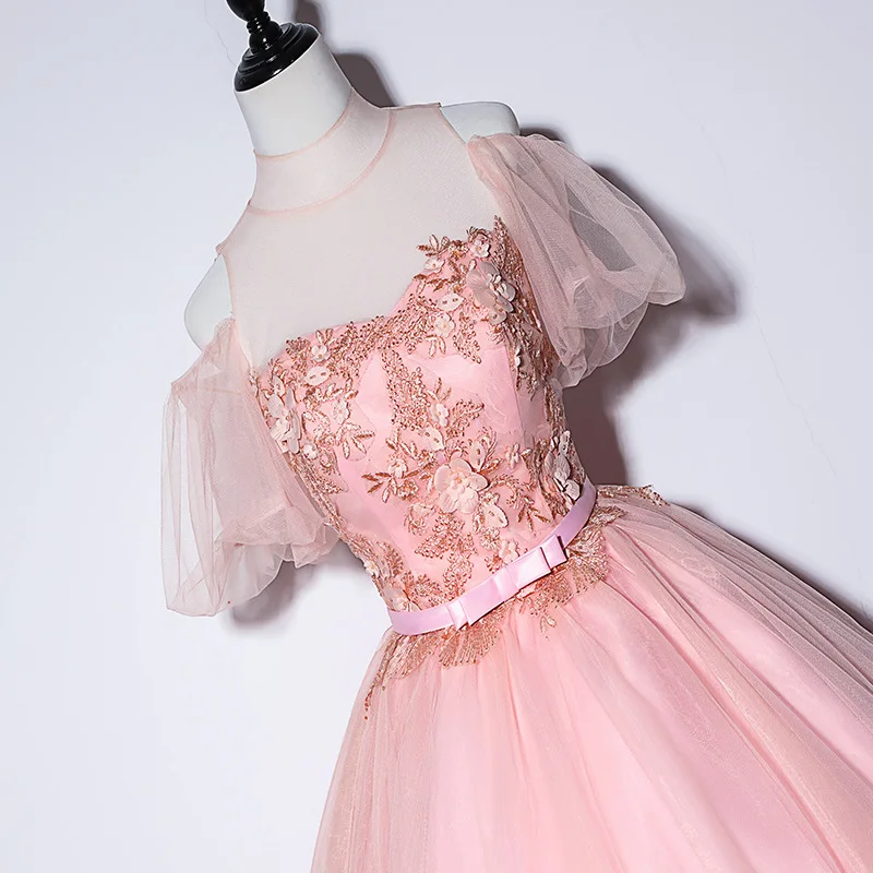 Модное милое бальное платье с аппликацией из бисера элегантное высоким воротом