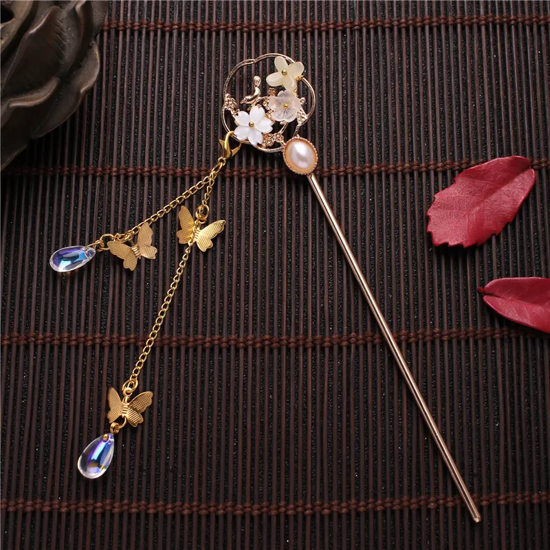 

Hanfu Headdress Palace Style Hair Sticks Tassel Hairpin Hair Ornaments Ancient Wind Stepping Flower Pearl Hairpin