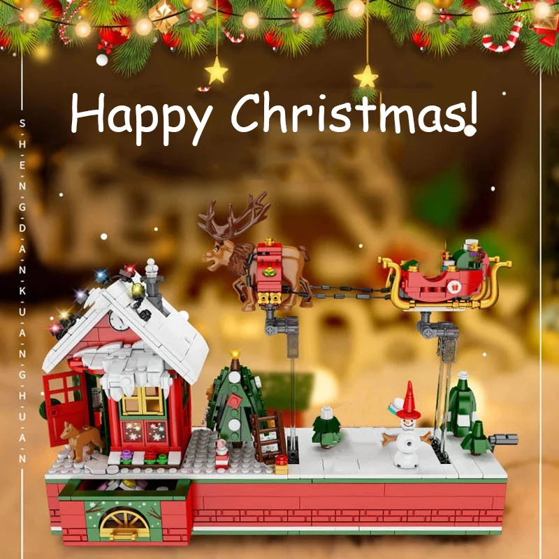 Рождественский Снеговик Санта-Клаус подарки Дом строительный блок креативный