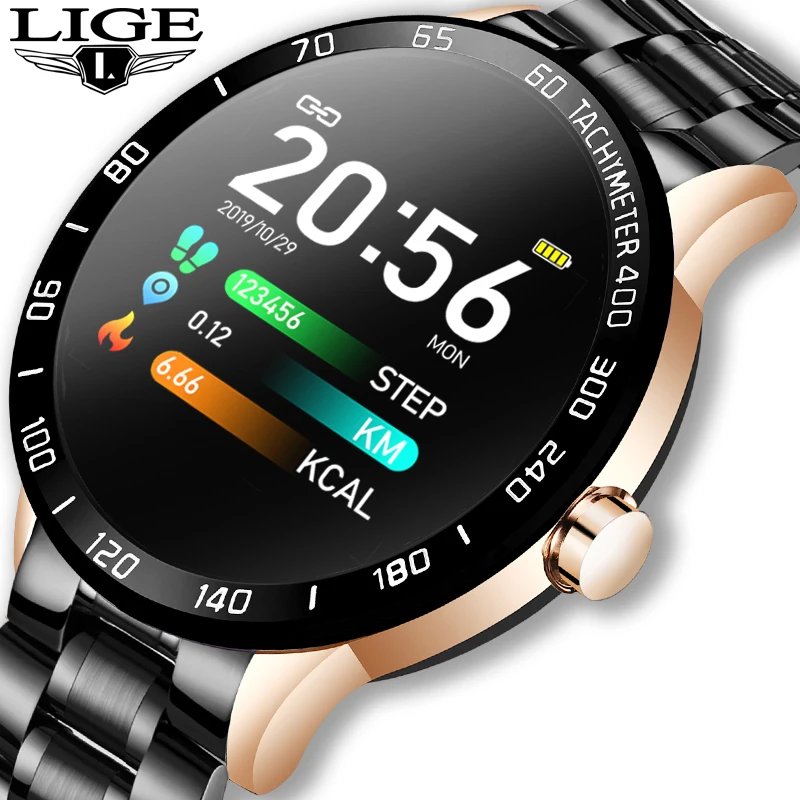 Новинка 2019 стальные Смарт часы LIGE мужские кожаные спортивные для iPhone с