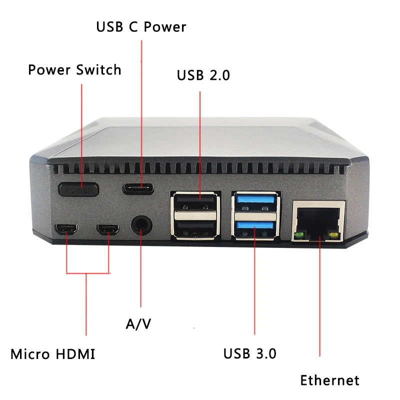Raspberry Pi 4 Алюминиевый Чехол, металлический корпус ABS, коробка с вентилятором, радиатор, выключатель питания, съемная крышка GPIO для Raspberry Pi 4, Модель B